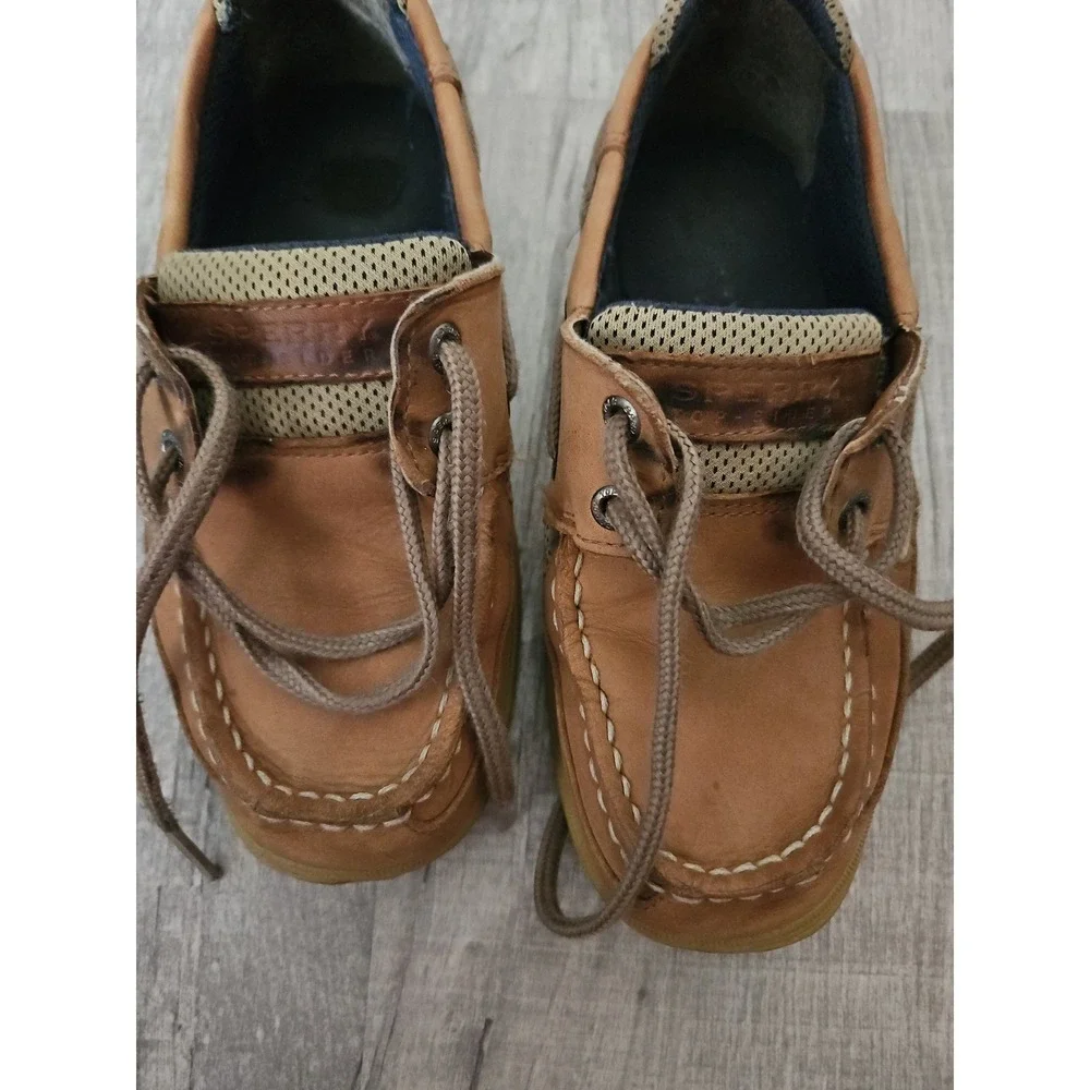 Classic Sperry Kids Brown Leather Mesh Boat Shoes Size 1.5M